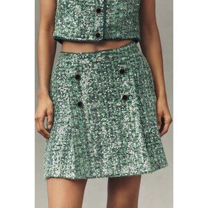 Anthropologie Maeve Sequin Tweed Mini Skirt Green L